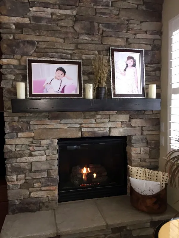 Stacked stone fireplace by Nick Lambdin Masonry