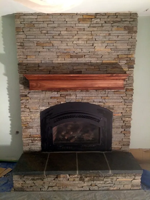 After: Ledgestone fireplace