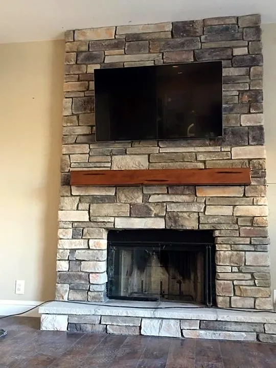 Ledgestone fireplace by Nick Lambdin Masonry