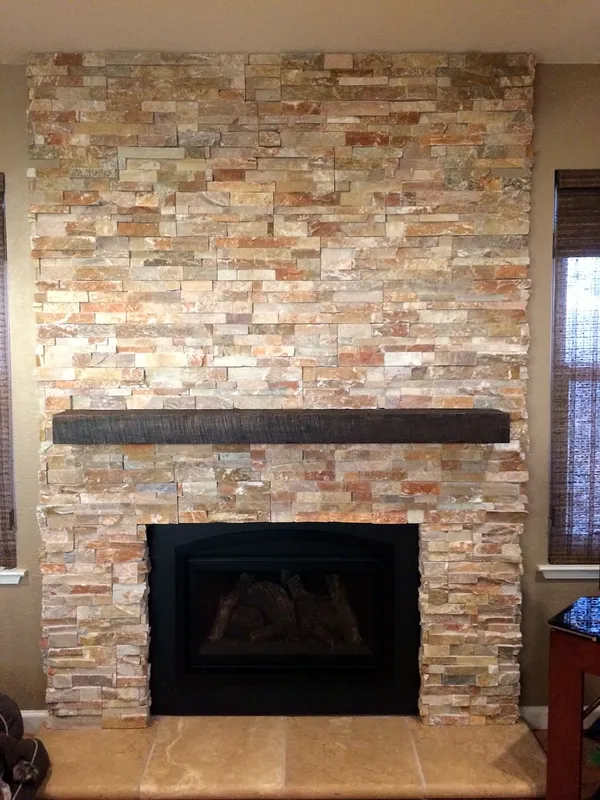 Ledgestone fireplace by Nick Lambdin Masonry