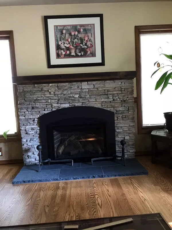 Ledgestone fireplace by Nick Lambdin Masonry
