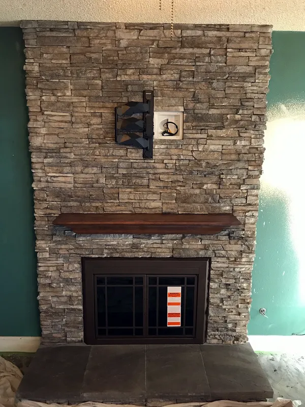 Ledgestone fireplace by Nick Lambdin Masonry