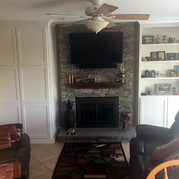 Ledgestone fireplace by Nick Lambdin Masonry