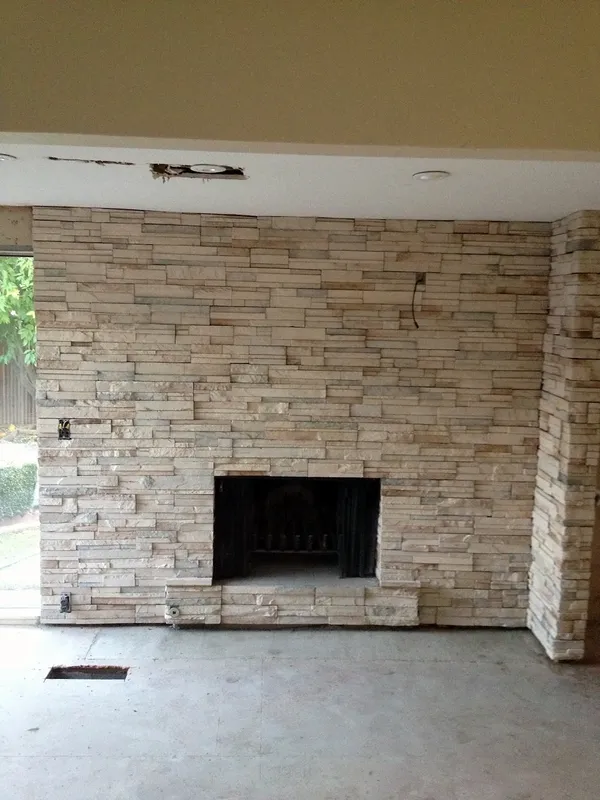 Ledgestone fireplace by Nick Lambdin Masonry