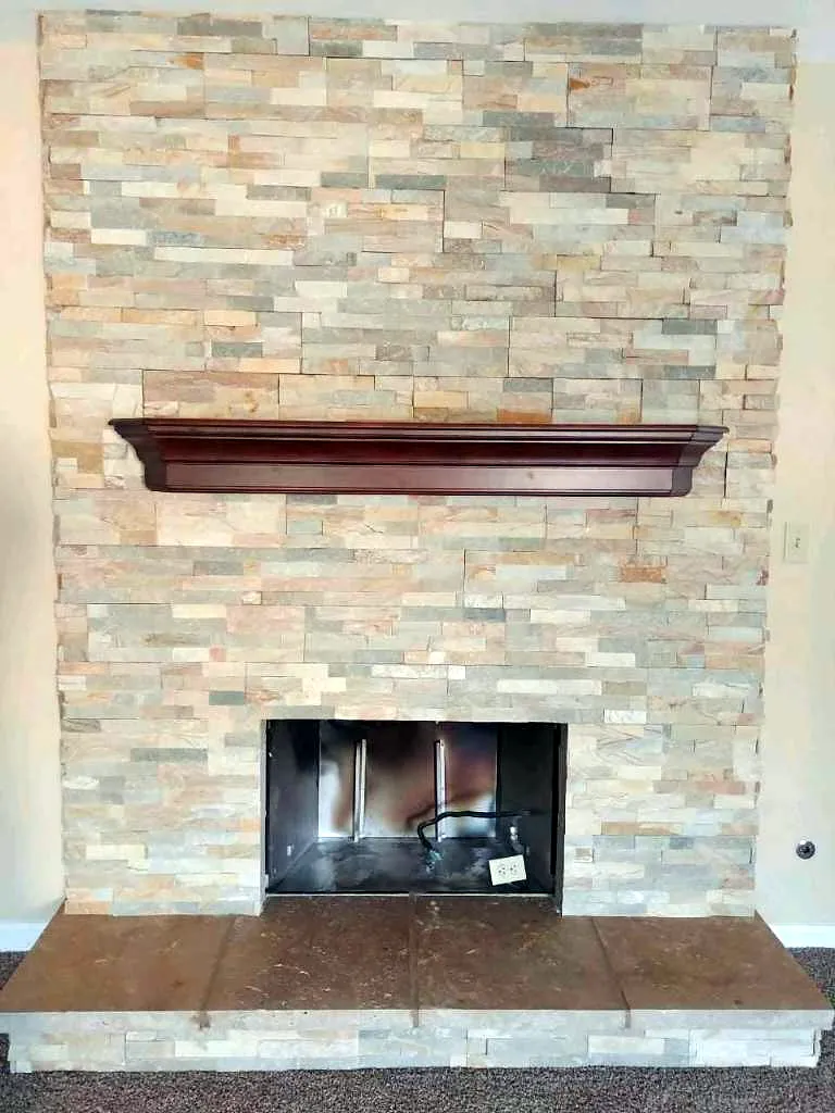 Ledgestone fireplace by Nick Lambdin Masonry