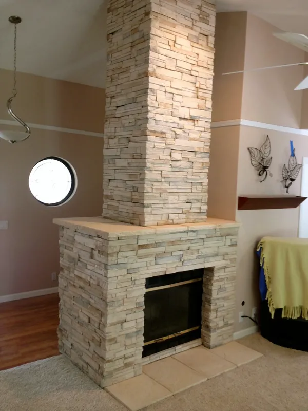 Ledgestone fireplace by Nick Lambdin Masonry