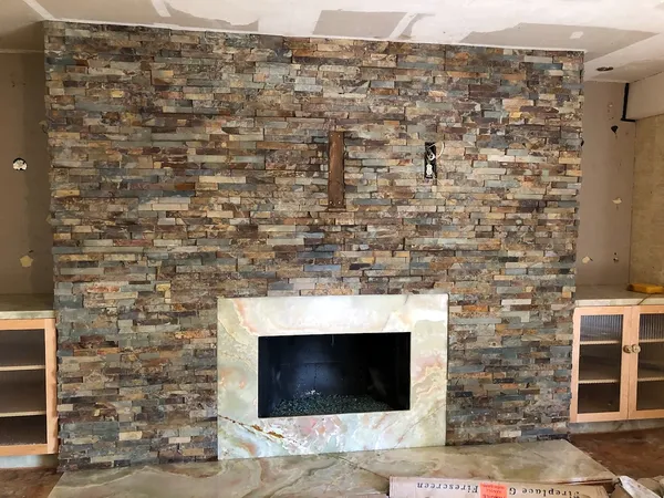 Ledgestone wall by Nick Lambdin Masonry