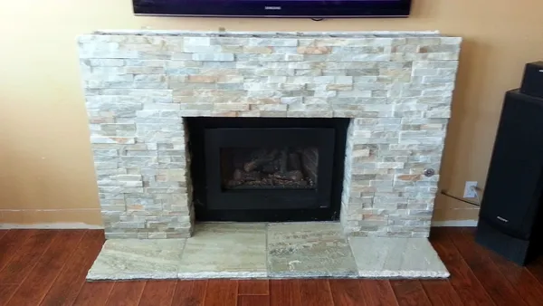 Ledgestone fireplace by Nick Lambdin Masonry