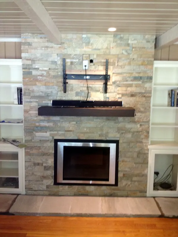 Ledgestone fireplace by Nick Lambdin Masonry