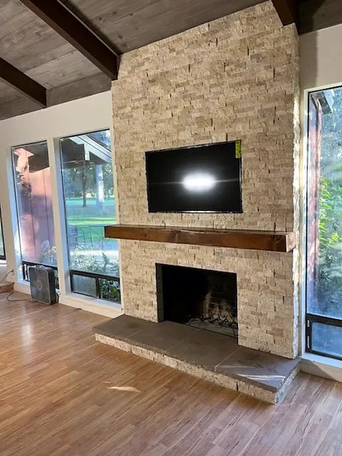 Ledgestone fireplace by Nick Lambdin Masonry