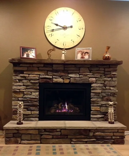 Stacked stone fireplace by Nick Lambdin Masonry